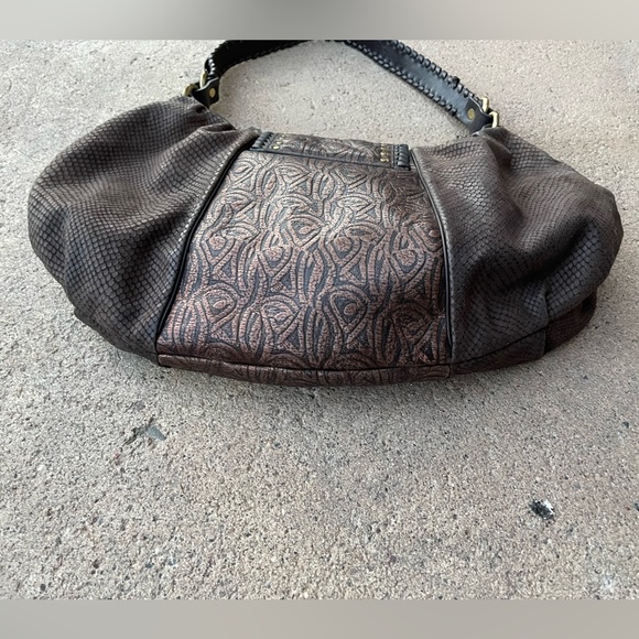 Donald J Pliner Brown Leather Snake Print Studded Shoulder Bag - Picture 4 of 6